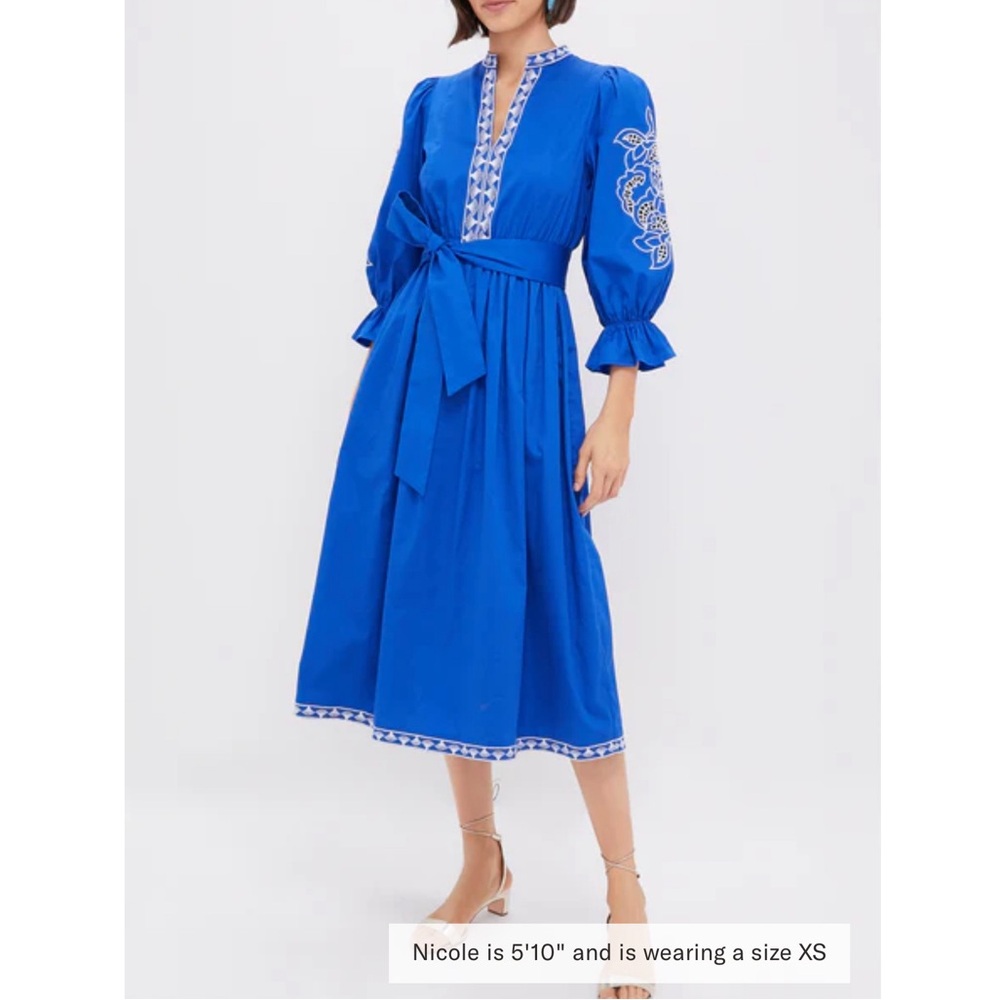 HYACINTH HOUSE Royal Blue with Baby Blue Embroidery Dowling Midi Dress